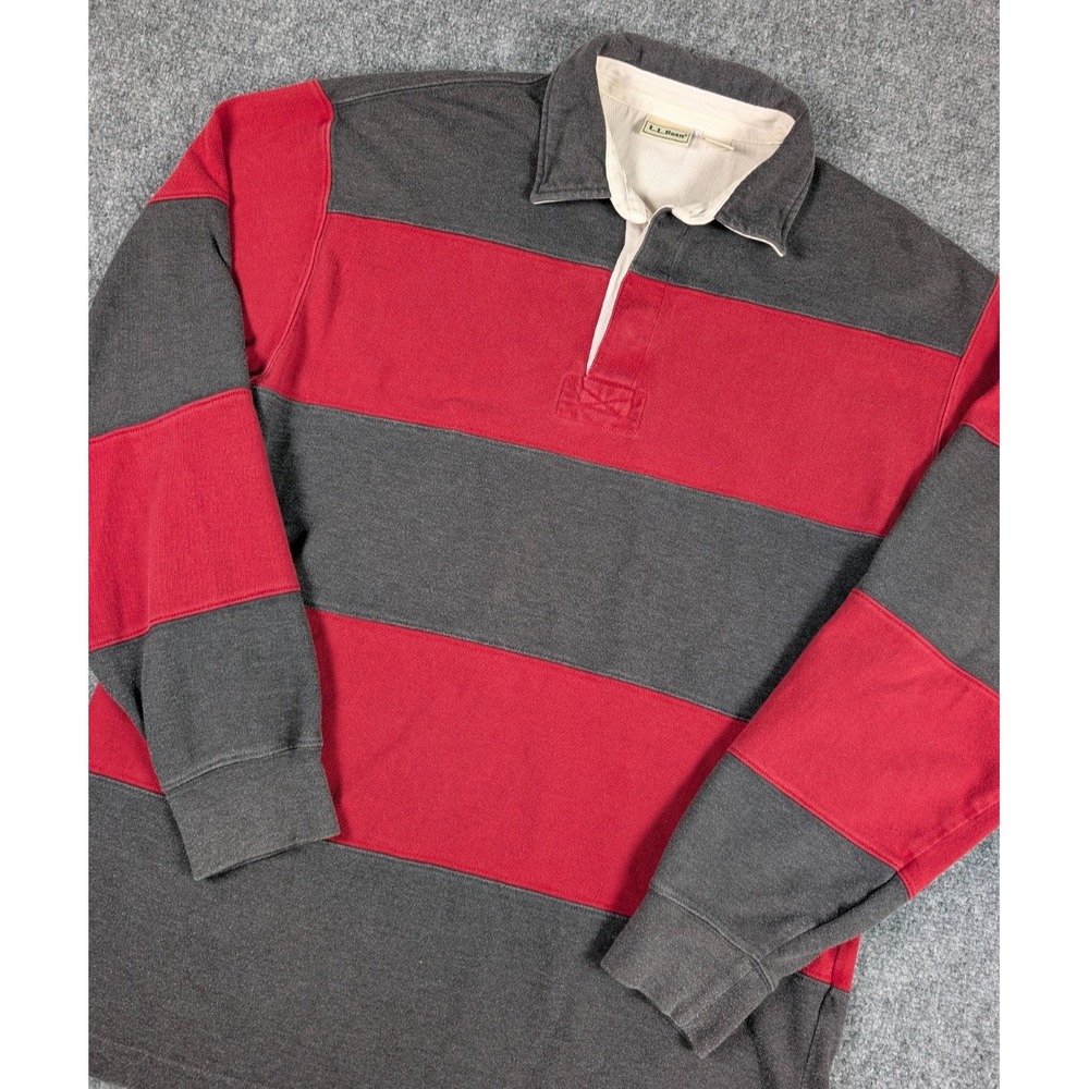Vtg LL Bean Rugby Shirt Mens XL Striped Heavy Cotton Long Sleeve Peru 80's/90's